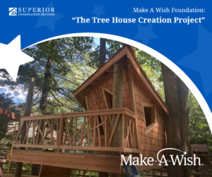Custom rustic treehouse, part of a make a wish project