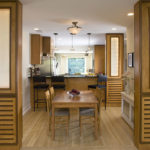 Dining room with oak wood and soft light